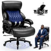 FANTAWESO Big & Tall Office Chair – Adjustable Lumbar Support & Quiet Rollerblade Wheels for Home Office & Gaming, Brown