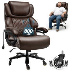 FANTAWESO Big & Tall 800 lb Executive Office Chair, High Back PU Leather Ergonomic Desk Chair with Inflatable Lumbar Support and Adjustable Height for Home Office
