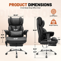 FANTAWESO 500LBS Big & Tall Office Chair with Footrest & Massage Lumbar Support