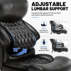 FANTAWESO Big & Tall Office Chair – Adjustable Lumbar Support & Quiet Rollerblade Wheels for Home Office & Gaming, Brown