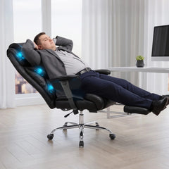 FANTAWESO 500LBS Big & Tall Office Chair with Footrest & Massage Lumbar Support