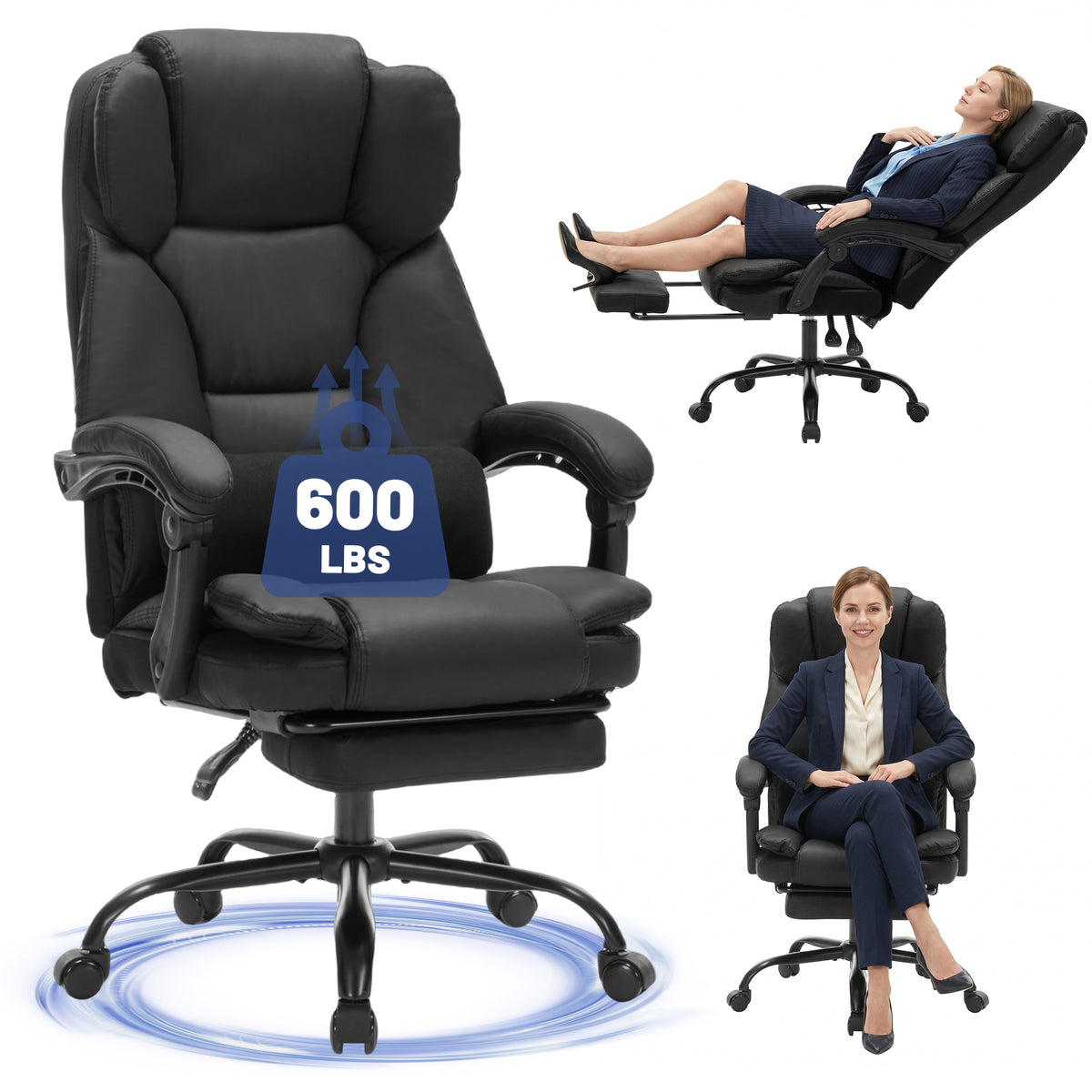 FANTAWESO Ergonomic Office Chair with Pocket Spring Cushion, Adjustable Lumbar Support, Fixed Arms, Comfortable Desk Chair for Home Office