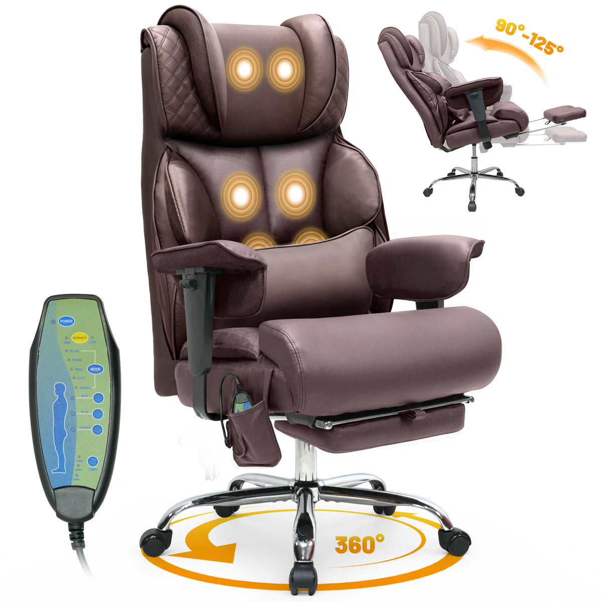 FANTAWESO 500LBS Big & Tall Office Chair with Footrest & Massage Lumbar Support