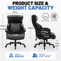 FANTAWESO Big & Tall Office Chair – Adjustable Lumbar Support & Quiet Rollerblade Wheels for Home Office & Gaming, Brown