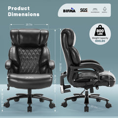 FANTAWESO Big and Tall 800LBS Heavy Duty Wide Seat High Back PU Leather Office Gaming Chair with Adjustable Height & Removable Footrest