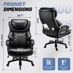 FANTAWESO Big & Tall 800 lb Executive Office Chair, High Back PU Leather Ergonomic Desk Chair with Inflatable Lumbar Support and Adjustable Height for Home Office