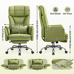 Big and Tall Office Chair, High Back Executive PU Leather Desk Chair with Footrest, Ergonomic Home Office Chair Computer Chair with Lumbar Support & Padded Armrest, Avocado Green